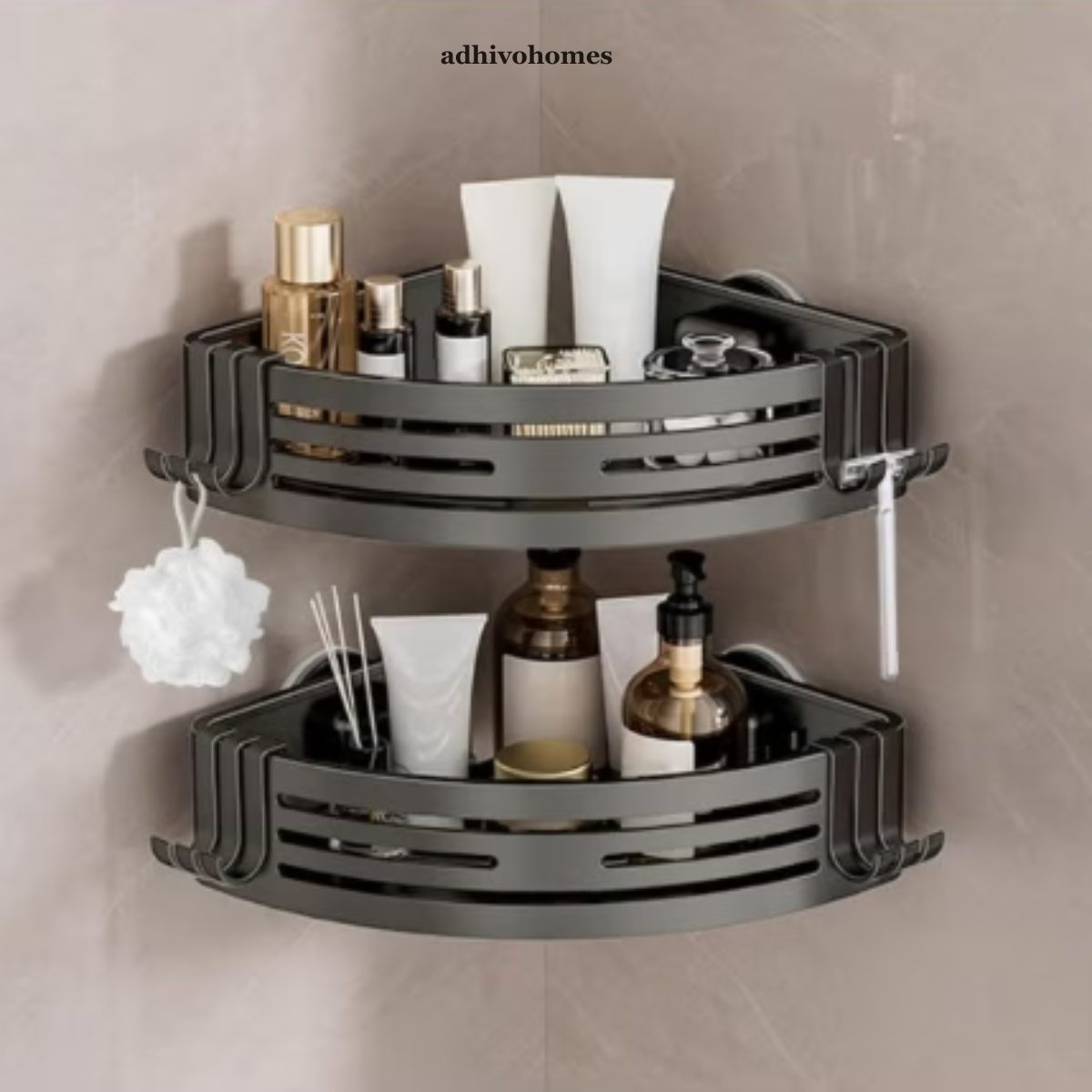 No-Drill Adhesive Shower Caddy — Corner Bathroom Shelf & Organiser