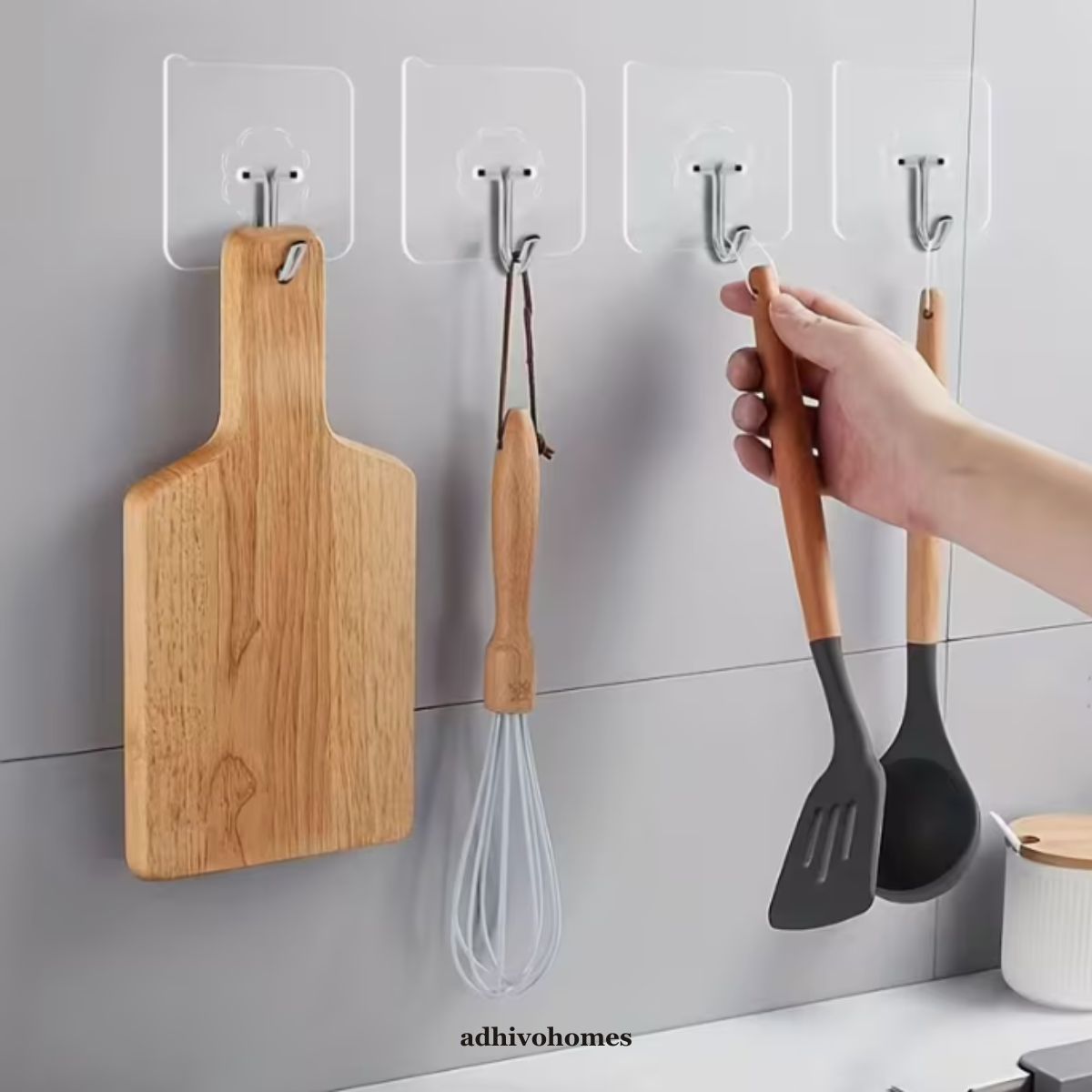 Clear Adhesive Wall Hooks — No Drill, Waterproof (Multi Pack)