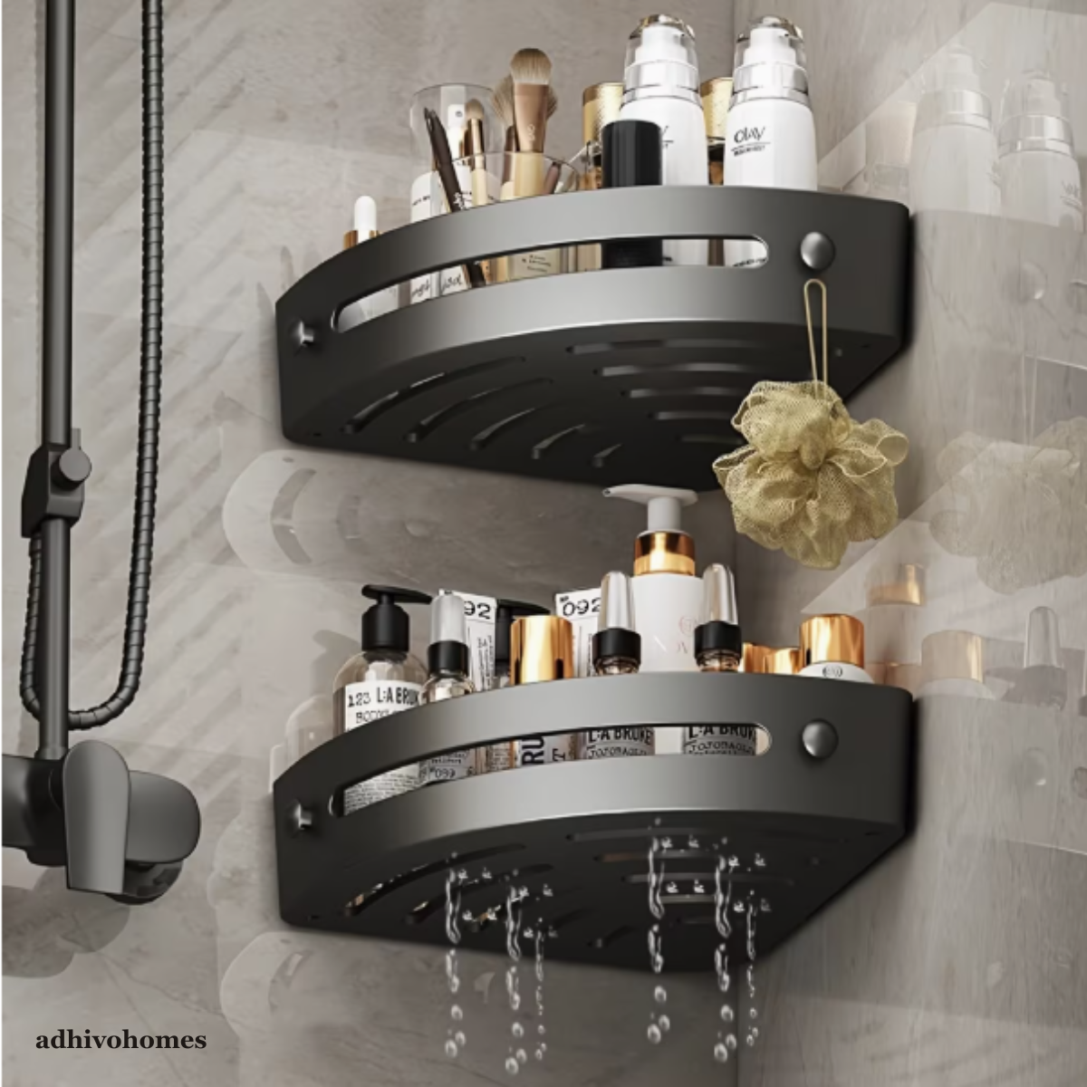 No-Drill Adhesive Shower Caddy — Corner Bathroom Shelf & Organiser