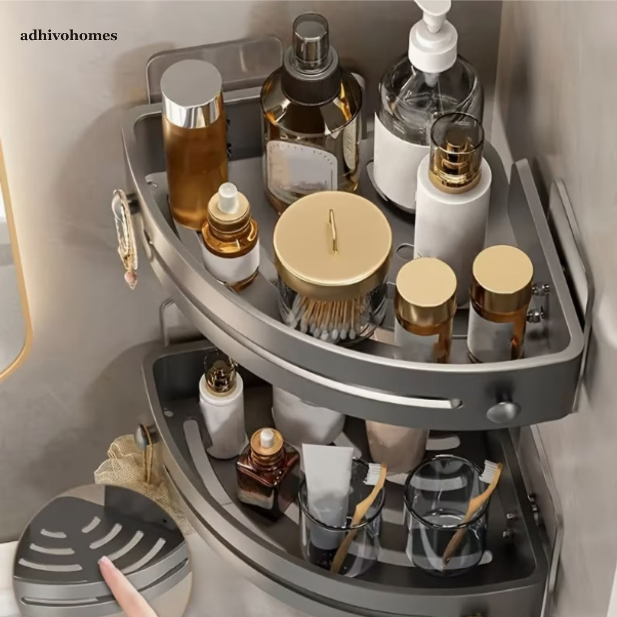 No-Drill Adhesive Shower Caddy — Corner Bathroom Shelf & Organiser