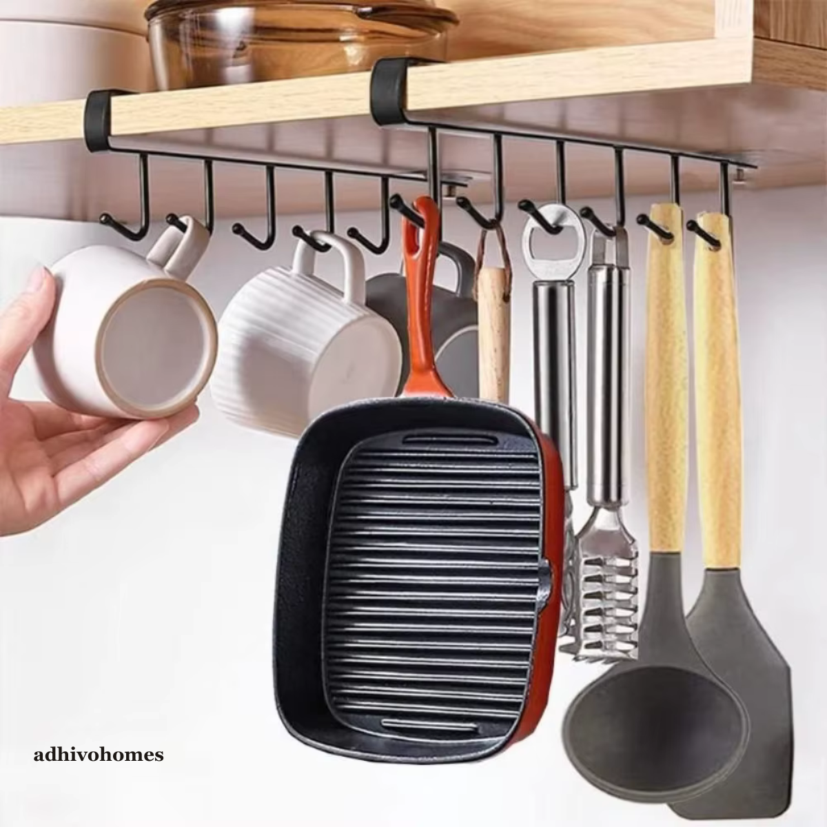 Under-Shelf Mug & Cup Holder — No-Drill Kitchen Storage Hooks